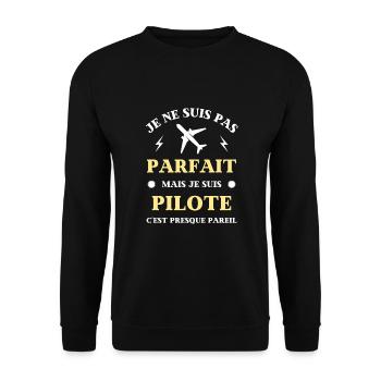 t shirt pilote pas parfait humour avion homme ulm - Sweat-shirt Unisexe - noir - Devant - Alina (178cm) & Michal (187cm)