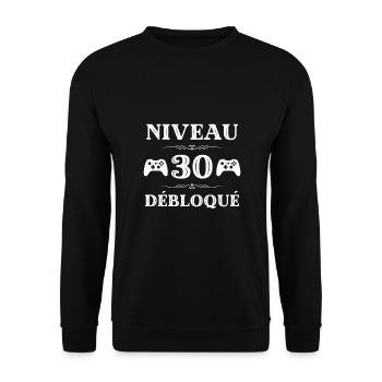 t shirt niveau 30 débloqué anniversaire 30 ans - Sweat-shirt Unisexe - noir - Devant - Alina (178cm) & Michal (187cm)
