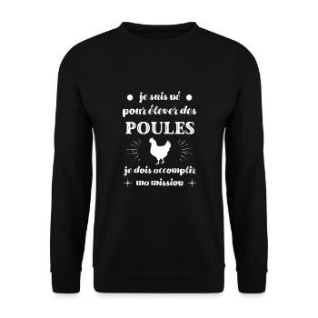 t shirt poule je suis né poules humour poulailler - Sweat-shirt Unisexe - noir - Devant - Alina (178cm) & Michal (187cm)