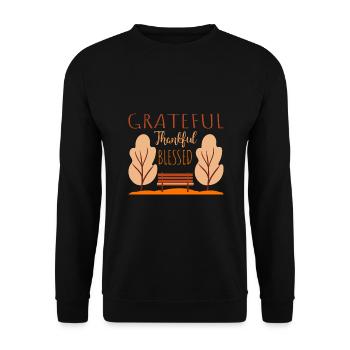 Herbstspruch - Parkbank im herbstlichen Laub - Unisex Pullover - Schwarz - Vorne - Alina (178cm) & Michal (187cm)