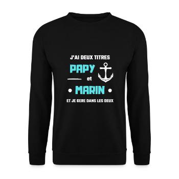 papy bateau deux titres humour capitaine homme - Sweat-shirt Unisexe - noir - Devant - Alina (178cm) & Michal (187cm)