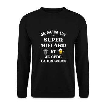 super motard gère la pression humour moto bière - Sweat-shirt Unisexe - noir - Devant - Alina (178cm) & Michal (187cm)