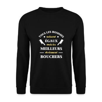 hommes égaux boucher homme humour boucherie cadeau - Sweat-shirt Unisexe - noir - Devant - Alina (178cm) & Michal (187cm)