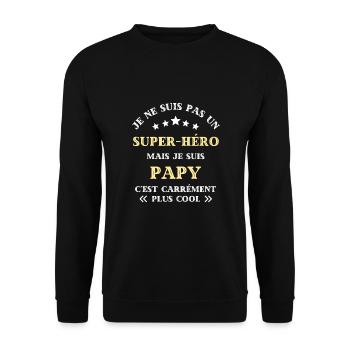 super heros papy humour fête des grands pères papi - Sweat-shirt Unisexe - noir - Devant - Alina (178cm) & Michal (187cm)