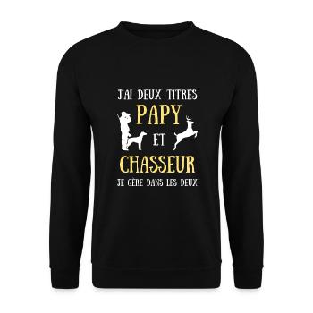 papy chasseur humour chasse homme cadeau papi - Sweat-shirt Unisexe - noir - Devant - Alina (178cm) & Michal (187cm)