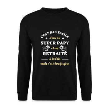 papy retraite humour fête des grands pères cadeau - Sweat-shirt Unisexe - noir - Devant - Alina (178cm) & Michal (187cm)