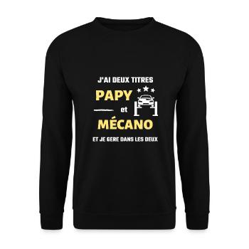 deux titres papy mécano humour mécanicien homme - Sweat-shirt Unisexe - noir - Devant - Alina (178cm) & Michal (187cm)