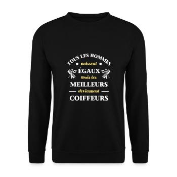 hommes égaux coiffeur humour coiffure homme cadeau - Sweat-shirt Unisexe - noir - Devant - Alina (178cm) & Michal (187cm)