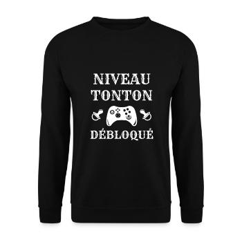 niveau tonton débloqué humour naissance bébé neveu - Sweat-shirt Unisexe - noir - Devant - Alina (178cm) & Michal (187cm)