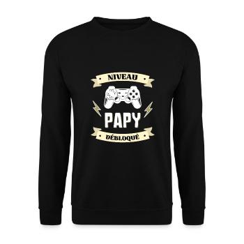 niveau papy débloqué annonce grossesse papi futur - Sweat-shirt Unisexe - noir - Devant - Alina (178cm) & Michal (187cm)