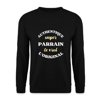 Super parrain filleul filleule humour idée cadeau - Sweat-shirt Unisexe - noir - Devant - Alina (178cm) & Michal (187cm)