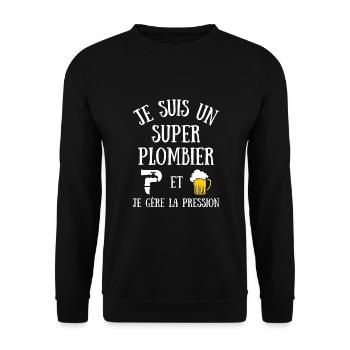 Super plombier pression humour plomberie homme - Sweat-shirt Unisexe - noir - Devant - Alina (178cm) & Michal (187cm)