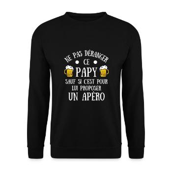 papy apéro humour grand père papi humoristique - Sweat-shirt Unisexe - noir - Devant - Alina (178cm) & Michal (187cm)
