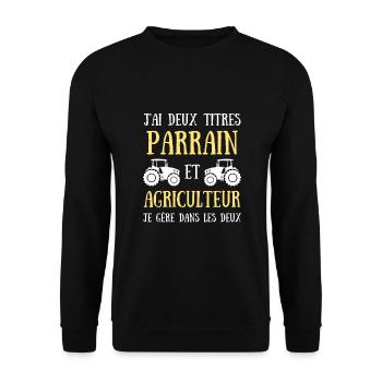 parrain agriculteur deux titres humour agriculture - Sweat-shirt Unisexe - noir - Devant - Alina (178cm) & Michal (187cm)
