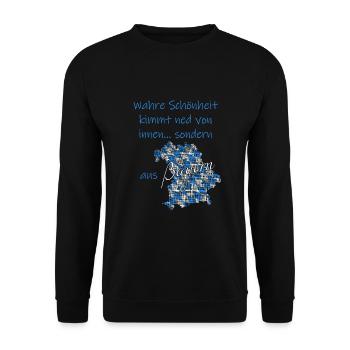 Wahre Schönheit Bayern Spruch lustig - Unisex Pullover - Schwarz - Vorne - Alina (178cm) & Michal (187cm)