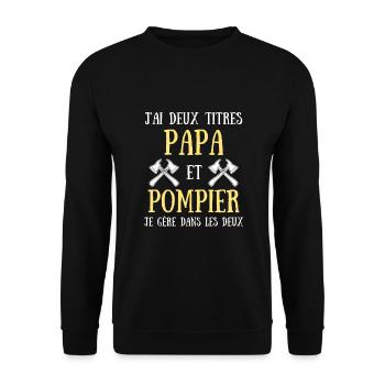 papa pompier homme deux titres humour idée cadeau - Sweat-shirt Unisexe - noir - Devant - Alina (178cm) & Michal (187cm)