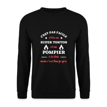 tonton pompier humour c'est pas facile idée cadeau - Sweat-shirt Unisexe - noir - Devant - Alina (178cm) & Michal (187cm)