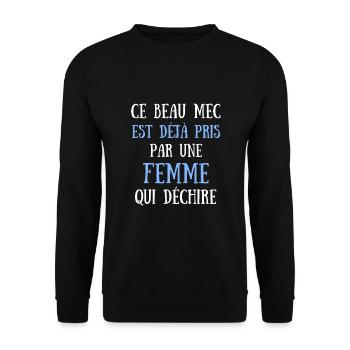 beau mec déjà pris humour saint Valentin couple - Sweat-shirt Unisexe - noir - Devant - Alina (178cm) & Michal (187cm)
