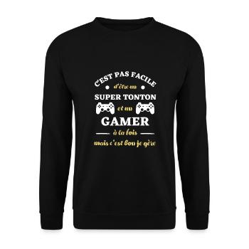 super tonton gamer humour idée cadeau personnalisé - Sweat-shirt Unisexe - noir - Devant - Alina (178cm) & Michal (187cm)