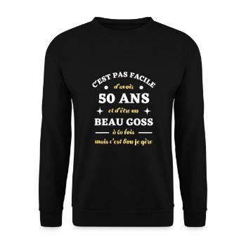 50 ans homme idée cadeau anniversaire beau goss - Sweat-shirt Unisexe - noir - Devant - Alina (178cm) & Michal (187cm)