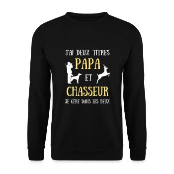 papa chasseur homme humour chasse idée cadeau - Sweat-shirt Unisexe - noir - Devant - Alina (178cm) & Michal (187cm)