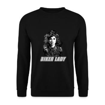 Motorradfahrerin Motorrad Frau - Unisex Pullover - Schwarz - Vorne - Alina (178cm) & Michal (187cm)