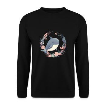 Niedlicher Wal Blumen Blauwal für einen Orca - Unisex Pullover - Schwarz - Vorne - Alina (178cm) & Michal (187cm)