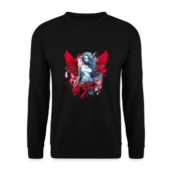 Frau mit Engelsflügel Engel Esoterik Flügel - Unisex Pullover - Schwarz - Vorne - Alina (178cm) & Michal (187cm)
