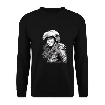 Motorradfahrerin Motorrad für eine - Unisex Pullover - Schwarz - Vorne - Alina (178cm) & Michal (187cm)