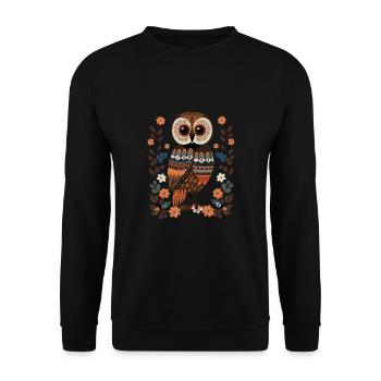 Niedliche Eule Vogel Federn Blumen Muster - Unisex Pullover - Schwarz - Vorne - Alina (178cm) & Michal (187cm)
