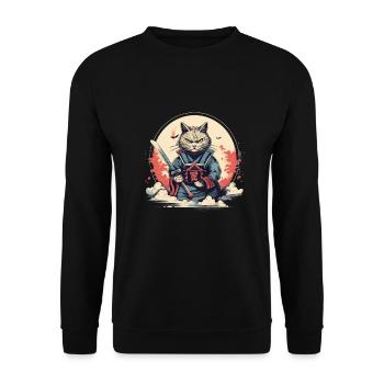 Japanische Katze Samurai Style für Katzen Fans - Unisex Pullover - Schwarz - Vorne - Alina (178cm) & Michal (187cm)