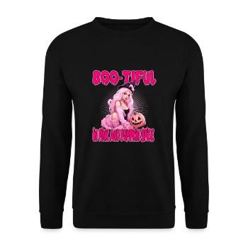 Boo-Tiful In Pink And Pumpkin Spice für Frauen - Unisex Pullover - Schwarz - Vorne - Alina (178cm) & Michal (187cm)