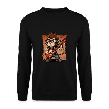 Affe Schimpanse spielt Acousitc Rock Gitarre - Unisex Pullover - Schwarz - Vorne - Alina (178cm) & Michal (187cm)