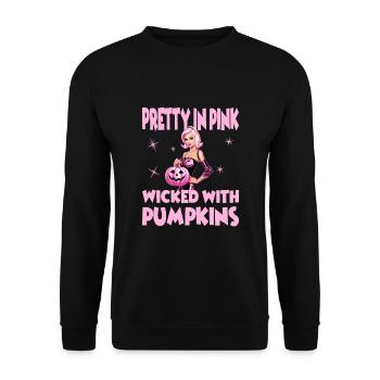 Pretty In Pink Wicked With Pumpkins für Frauen - Unisex Pullover - Schwarz - Vorne - Alina (178cm) & Michal (187cm)