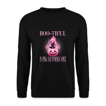 Boo-Tiful In Pink And Pumpkin Spice für Frauen - Unisex Pullover - Schwarz - Vorne - Alina (178cm) & Michal (187cm)