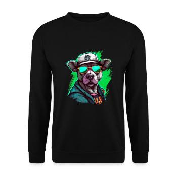 Streetart Hund Urban Rap Street - Unisex Pullover - Schwarz - Vorne - Alina (178cm) & Michal (187cm)