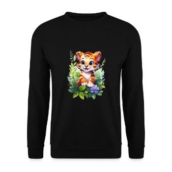 Niedlicher Tiger für Kinder - Unisex Pullover - Schwarz - Vorne - Alina (178cm) & Michal (187cm)