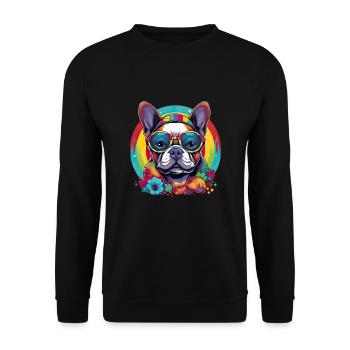 Französische Bulldogge Hund Mops - Unisex Pullover - Schwarz - Vorne - Alina (178cm) & Michal (187cm)