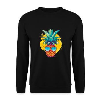 Lustige Ananas mit Sonnenbrille Frucht Tropisch - Unisex Pullover - Schwarz - Vorne - Alina (178cm) & Michal (187cm)