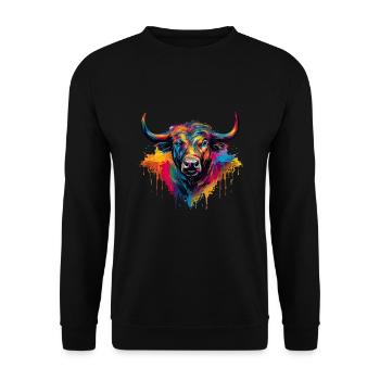 Bulle und Stier Kunstliebhaber Stierkampf für - Unisex Pullover - Schwarz - Vorne - Alina (178cm) & Michal (187cm)