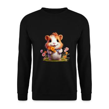 Meerschweinchen mit Blumen - Unisex Pullover - Schwarz - Vorne - Alina (178cm) & Michal (187cm)