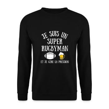 Rugby Homme Humour Bière Idée Cadeau Rugbyman - Sweat-shirt Unisexe - noir - Devant - Alina (178cm) & Michal (187cm)