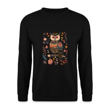 Niedliche Eule Vogel Federn Blumen Muster - Unisex Pullover - Schwarz - Vorne - Alina (178cm) & Michal (187cm)