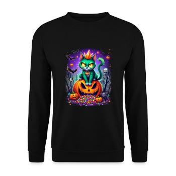 Lustige Halloween Psycho Katze mit Krone - Unisex Pullover - Schwarz - Vorne - Alina (178cm) & Michal (187cm)