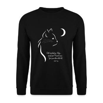 Katze weiss Mond Zeichnung lustiger Spruch - Unisex Pullover - Schwarz - Vorne - Alina (178cm) & Michal (187cm)