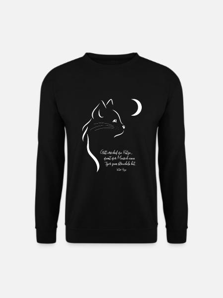 Katze weiss Mond Zeichnung lustiger Spruch - Unisex Pullover - Schwarz