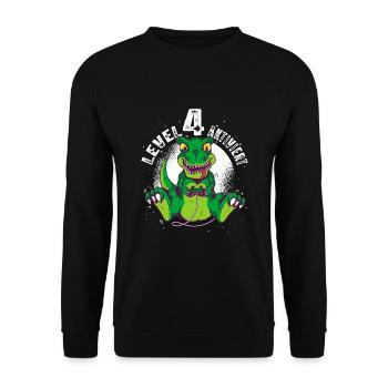 Level 4 Jahre alt, 4. Geburtstag Gamer Dino T-Rex - Unisex Pullover - Schwarz - Vorne - Alina (178cm) & Michal (187cm)