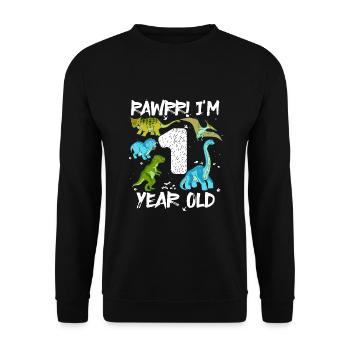 A 1 year 1st birthday 1 year old, dinosaur - Unisex Sweatshirt - black - Front - Alina (178cm) & Michal (187cm)