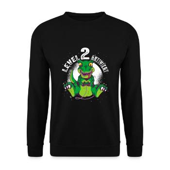 Level 2 Jahre alt, 2. Geburtstag Gamer Dino T-Rex - Unisex Pullover - Schwarz - Vorne - Alina (178cm) & Michal (187cm)