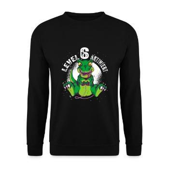 Level 6 Jahre alt, 6. Geburtstag Gamer Dino T-Rex - Unisex Pullover - Schwarz - Vorne - Alina (178cm) & Michal (187cm)
